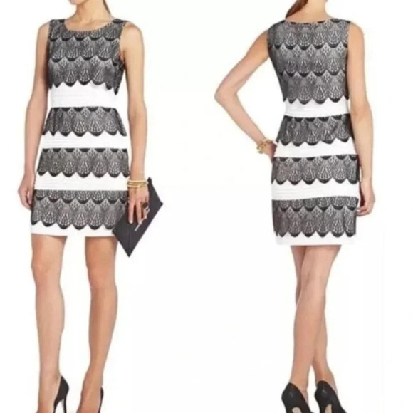 BCBGMaxAzria White Black Lorenna Lace Dress $268 - Picture 2 of 13